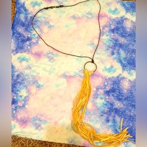 BLU Leather Necklace With Hanging Khaki Leather Tassels
